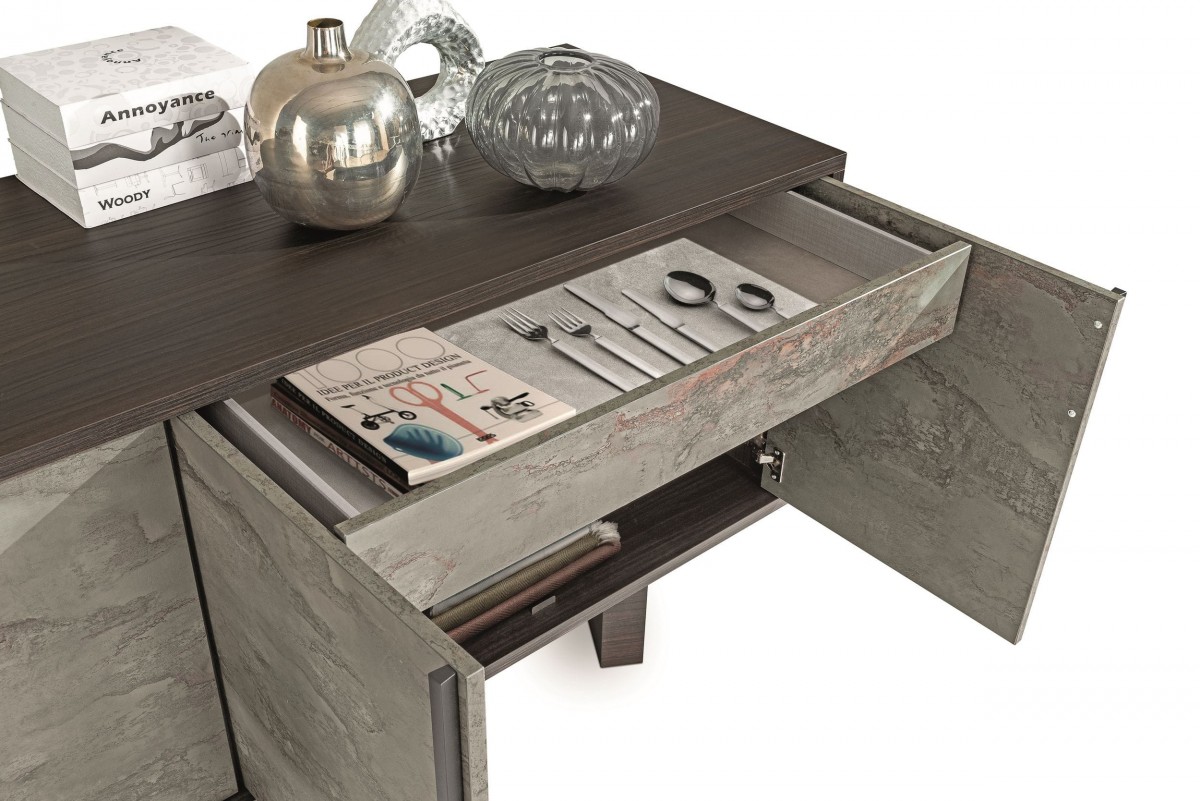 Modern Grey Volcano and Eucalyptus Oak Buffet - Click Image to Close